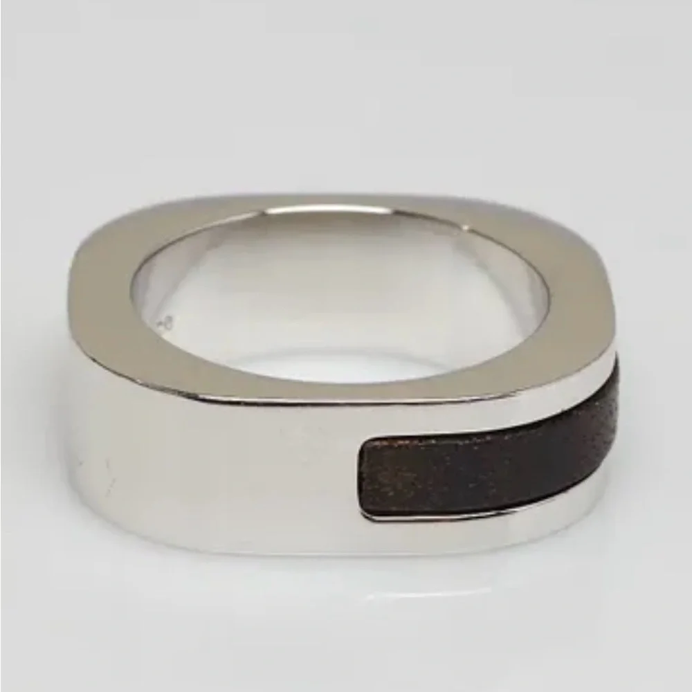 Louis Vuitton Silver and Wood Inlay Men's Ring